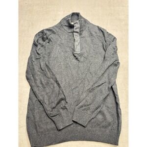 Refectory Mens Large Grey Quarter Button Mock Neck Knit Sweater Long Sleeve